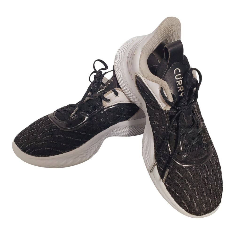 Under Armour Curry Flow 9 Basketball Sneakers Black & White Unisex Sz M7/Wm8.5